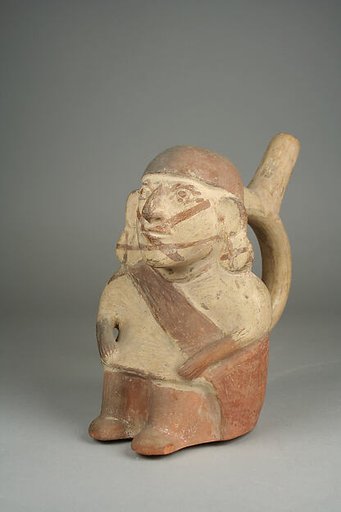 Stirrup Spout Bottle with Seated Figure
