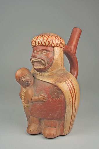 Stirrup Spout Bottle with Figures