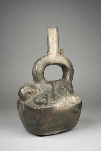Stirrup Spout Bottle with Figures