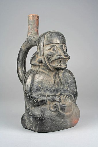Stirrup Spout Bottle with Seated Figure