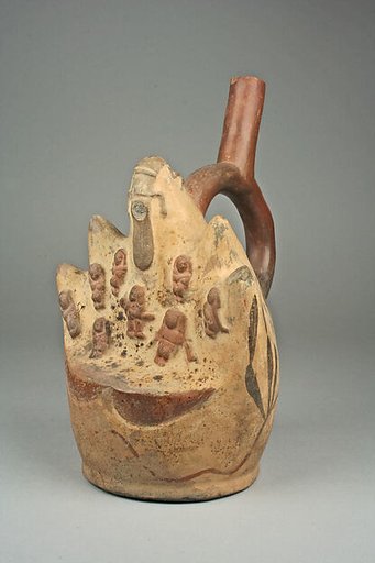 Stirrup Spout Bottle with Painted Cactus Forms