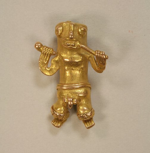 Cast Gold Pendant of Man with Flute