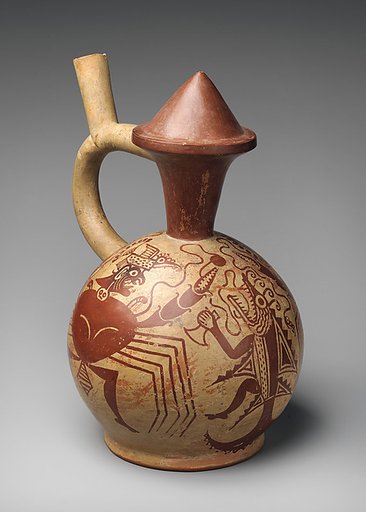 Stirrup-spout bottle with warclub and crab warrior