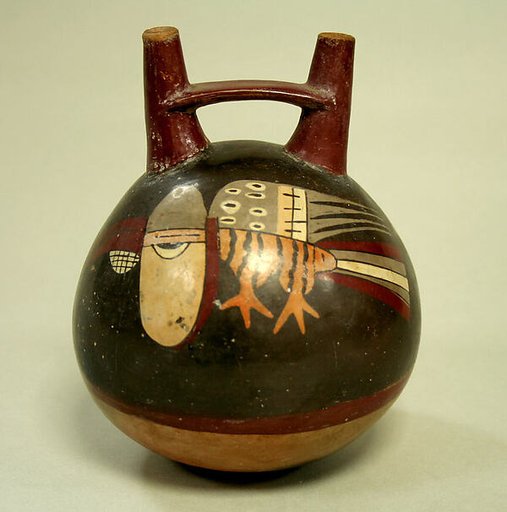 Double Spout and Bridge Bottle with Birds