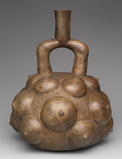 Stirrup-spout bottle with fruits