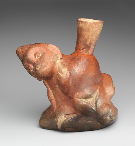 Tuber-inspired stirrup-spout bottle with monkeys