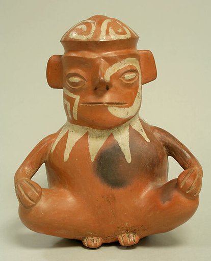 Stirrup Spout Bottle with Seated Figure
