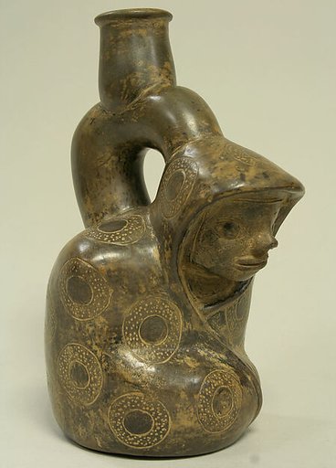 Stirrup Spout Bottle; Kneeling Figure