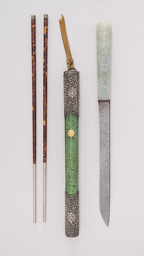 Knife with Sheath, Chopsticks, Picks, and Earspoon