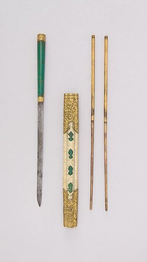Knife with Sheath, Chopsticks, and Earspoon