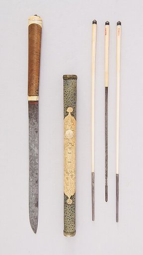Knife with Sheath, Chopsticks, Pickle Spear and Picks