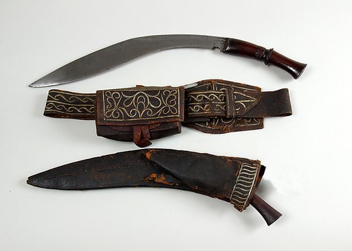 Knife (Kukri) with Sheath, Small Knife, Belt, Pouch and Box
