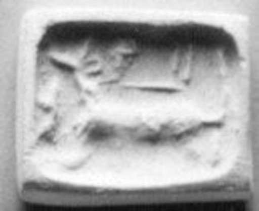 Stamp-cylinder seal (quarter cylinder) with cultic scene, animals (?), and divine symbols