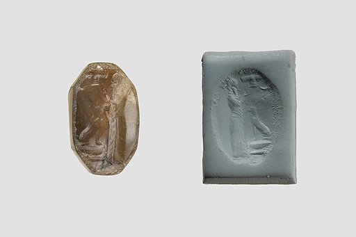 Stamp seal (octagonal pyramid) with cultic scene
