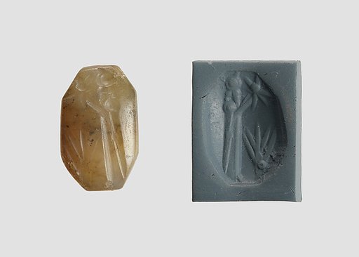 Stamp seal (octagonal pyramid) with cultic scene