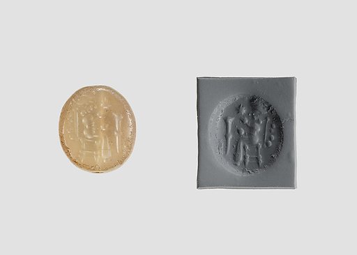 Stamp seal (scaraboid) with deity and divine symbols