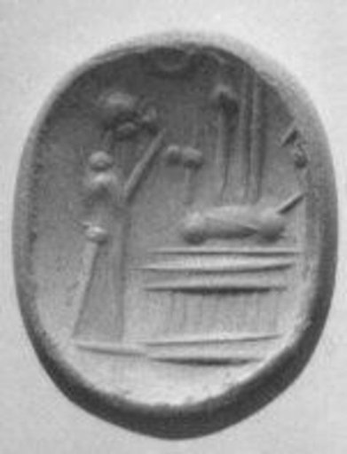 Stamp seal (octagonal pyramid) with cultic scene