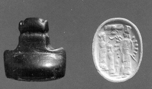 Stamp seal (oval base with hammer handle) with cultic scene