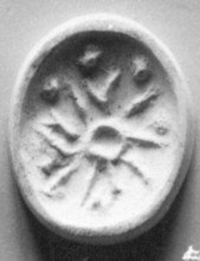 Stamp seal (bifacial scaraboid) with animal and divine symbol