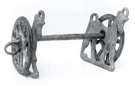Horse bit with cheekpieces in form of a horse and wheel
