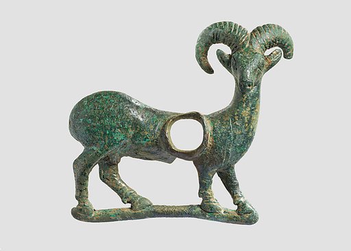 Horse bit cheekpiece in form of a mouflon