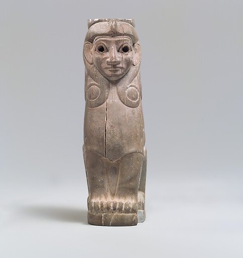 Furniture support: female sphinx with Hathor-style curls