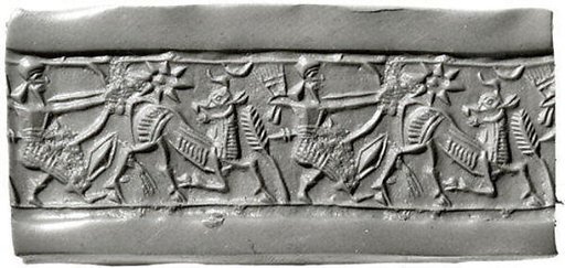 Cylinder seal with hunting scene