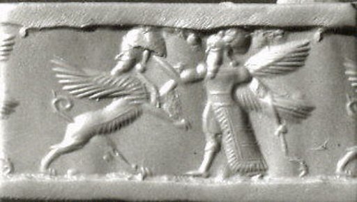 Cylinder seal with two-figure contest scene