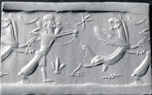 Cylinder seal with mythological contest scene