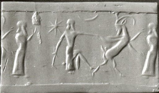 Cylinder seal with two-figure contest scene