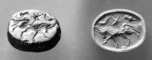 Stamp seal (scaraboid) with animal and divine symbols