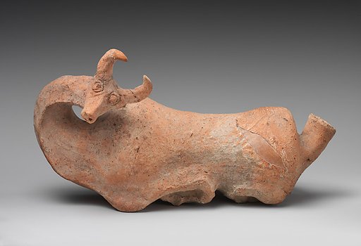 Jug in the form of a recumbent bull