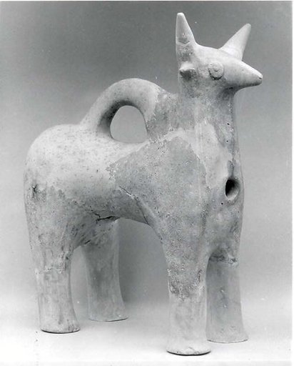 Vessel in form of horned quadruped