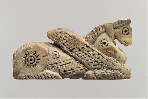 Head of a pin in form of a winged horse