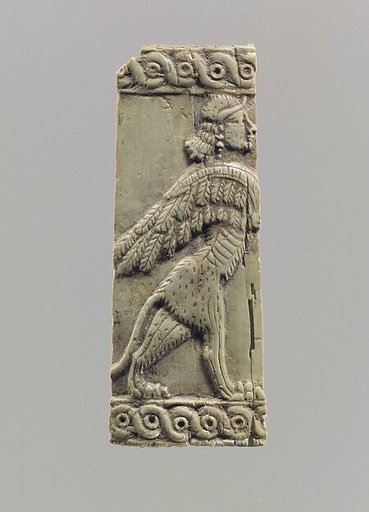 Pyxis fragment with a winged, human-headed lion