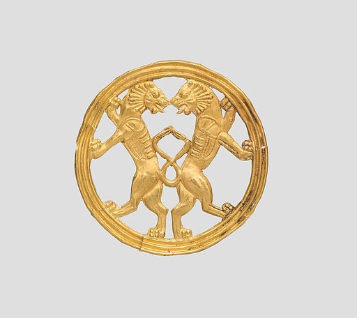 Ornament with back-to-back lions