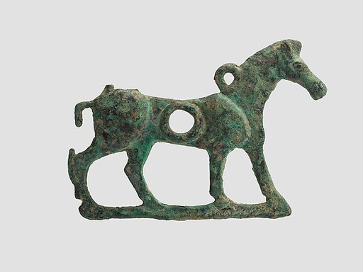 Horse bit cheekpiece in form of a striding horse