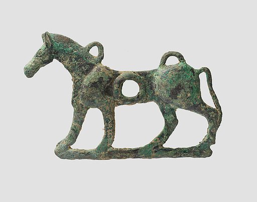 Horse bit cheekpiece in form of a striding horse