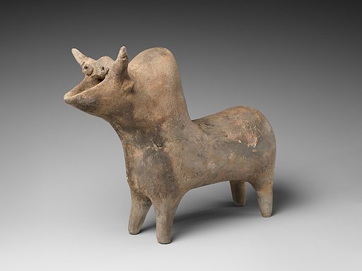 Spouted vessel in the shape of a zebu