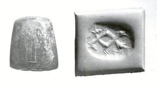 Stamp seal (octagonal pyramid) with animals and divine symbols