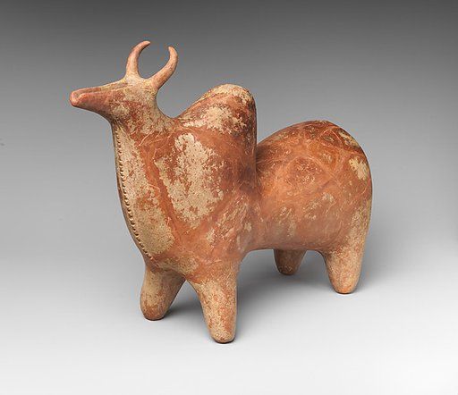 Spouted vessel in the shape of a zebu