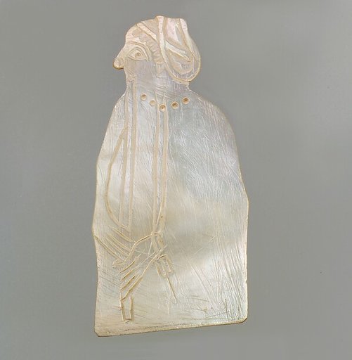 Inlay: woman wearing a cylinder seal, playing a flute