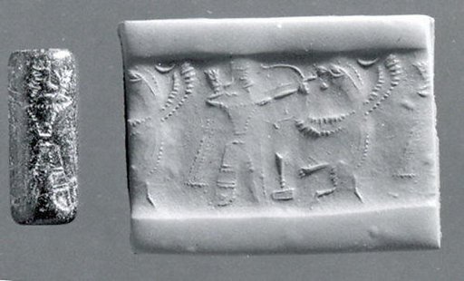 Cylinder seal with mythological contest scene