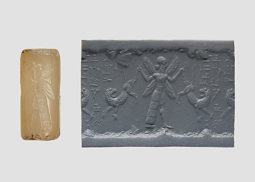 Cylinder seal with three-figure contest scene