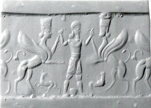Cylinder seal with three-figure contest scene