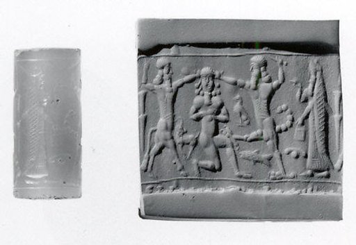 Cylinder seal with three-figure contest scene