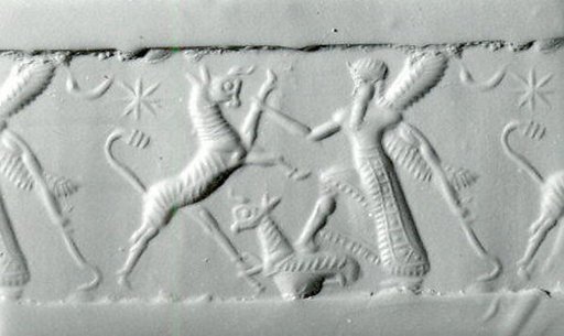 Cylinder seal with two-figure contest scene