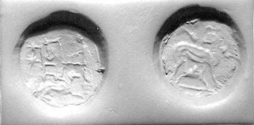 Stamp seal (bifacial disk) with cultic scene and monsters