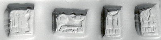 Stamp seal (cubical) with cultic scene, animals, and divine symbols