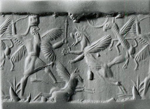 Cylinder seal with two-figure contest scene
